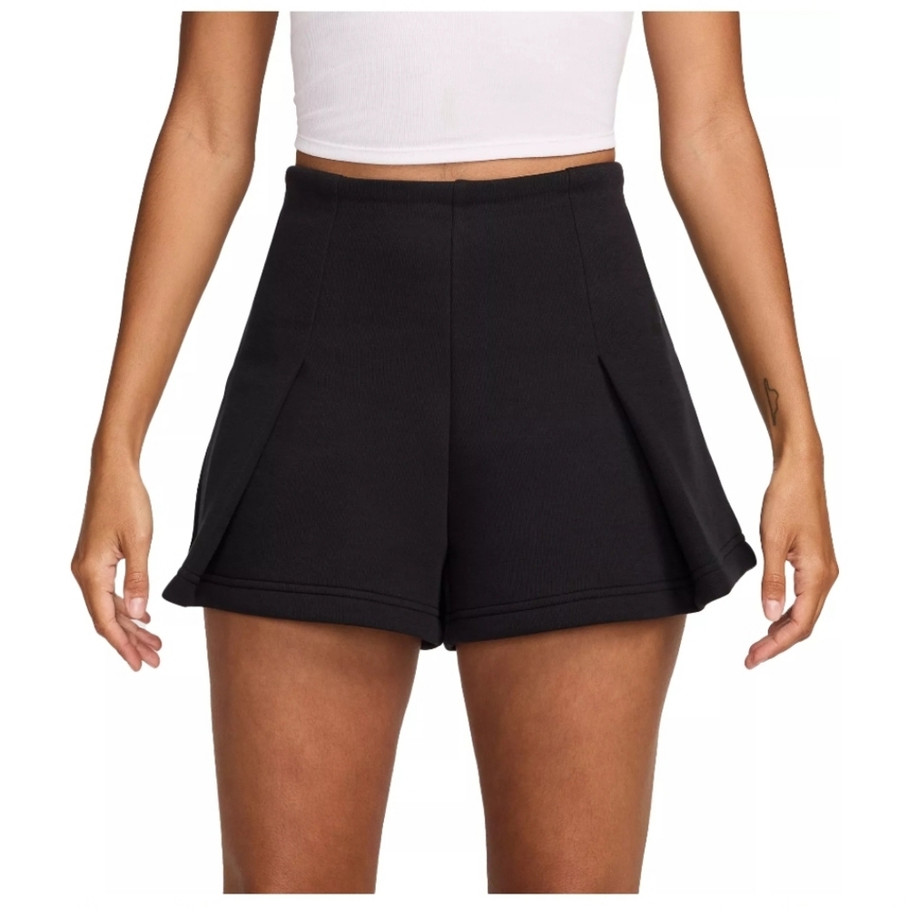 Nike Tech Sportswear Fleece High Rise 3" Black Pleated  Shorts Sporty Feminine - Picture 2 of 10